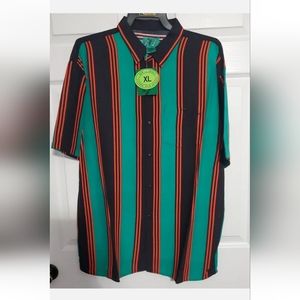 : * Trutus Biancarra Button Up Shirt Mens sz XL orange black green Short Sleeve